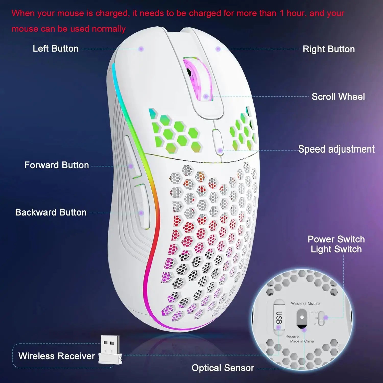 2.4G Wireless Gaming Mouse RGB Lighting